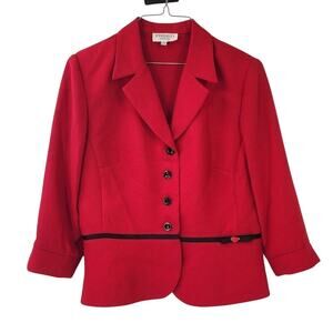 STUDIO I Red Blazer Rose Accent Petite Jacket - Size 12P